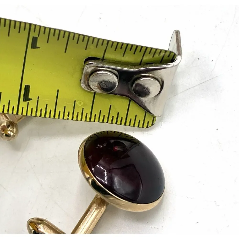 Vintage Swank Cuff Links Dark Garnet Red Round Cabochon Gold Tone Bullet Back